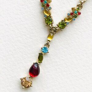Vintage Liz Claiborne Multi‑Color Rhinestone Lariat Necklace